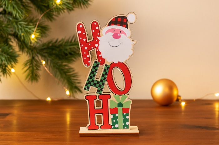 Ho Ho Ho Wooden Santa Stand – 17cm