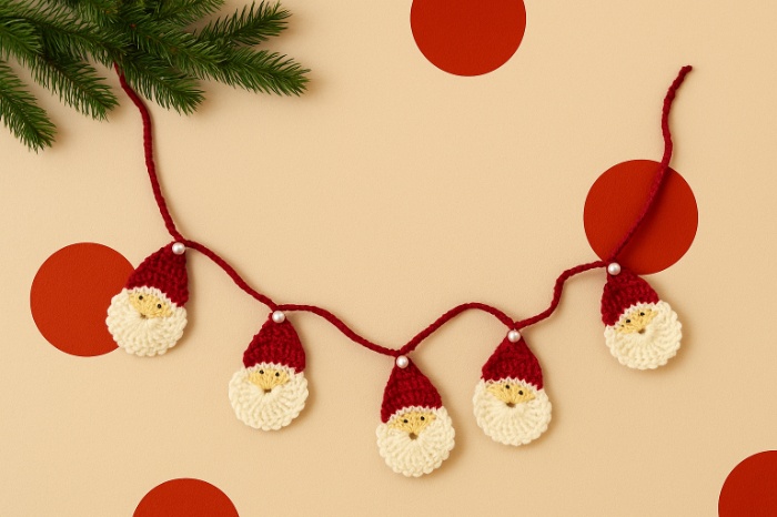 Handmade Mini Santa Crochet Banner