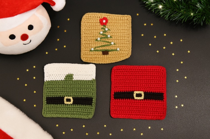 Handmade Christmas Crochet Coaster