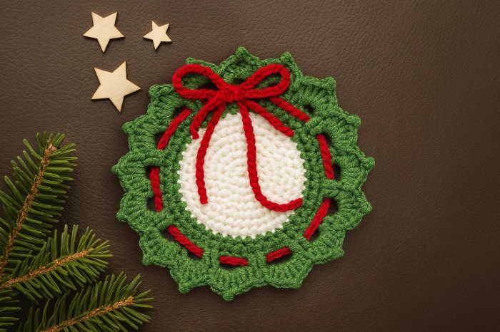 Handmade Crochet Christmas Wreath Coaster