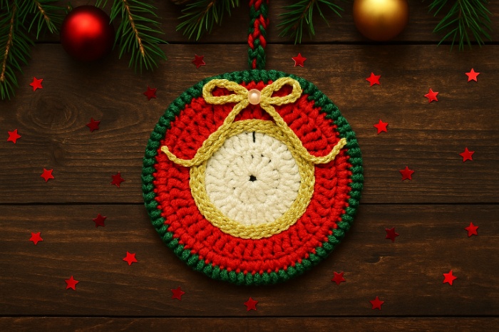 Handmade Round Crochet Christmas Coaster Set of 3