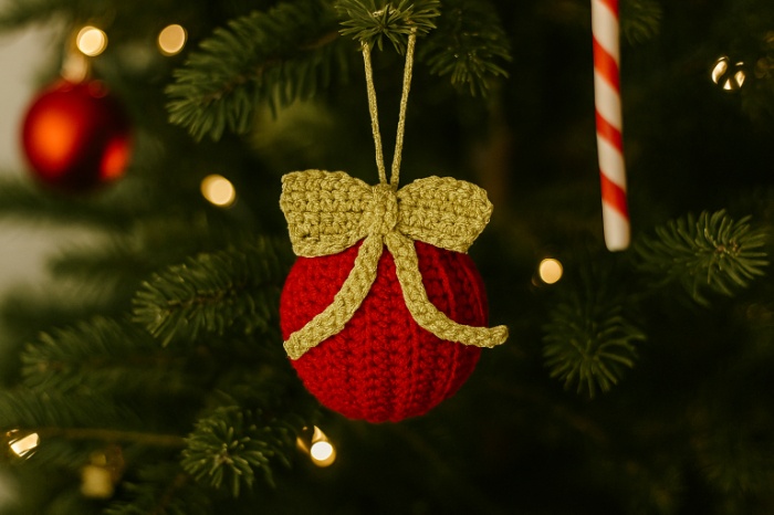 Handmade Crochet Christmas Bow Ornament