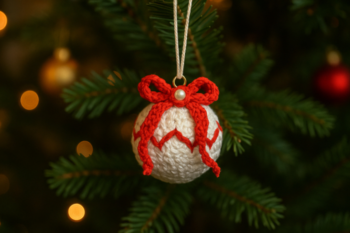 Handmade Crochet Wrapped Bauble Ornament
