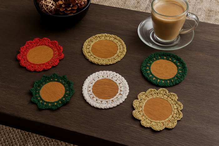 Festive Bloom Crochet Coasters – Holiday Edition (Set of 6)