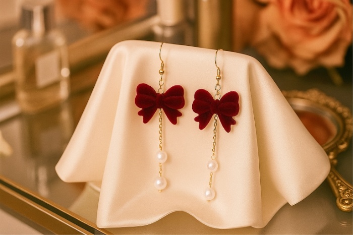 Velvet Pearl Bow Drops