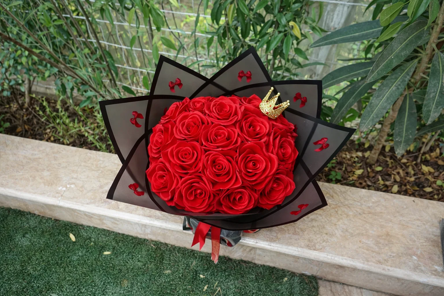 Royal Red Ribbon Roses Bouquet