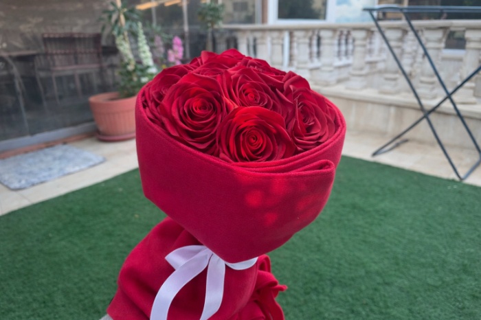 Red Ribbon Flowers with Scarf Wrap