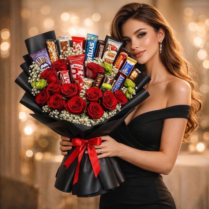 Romantic Red Roses & Chocolate Bouquet