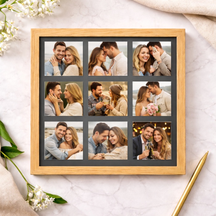 Magnetic Photo Frame – 9 Photo Magnets (23 × 23 cm) | Custom Square Memory Frame with Premium Quality
