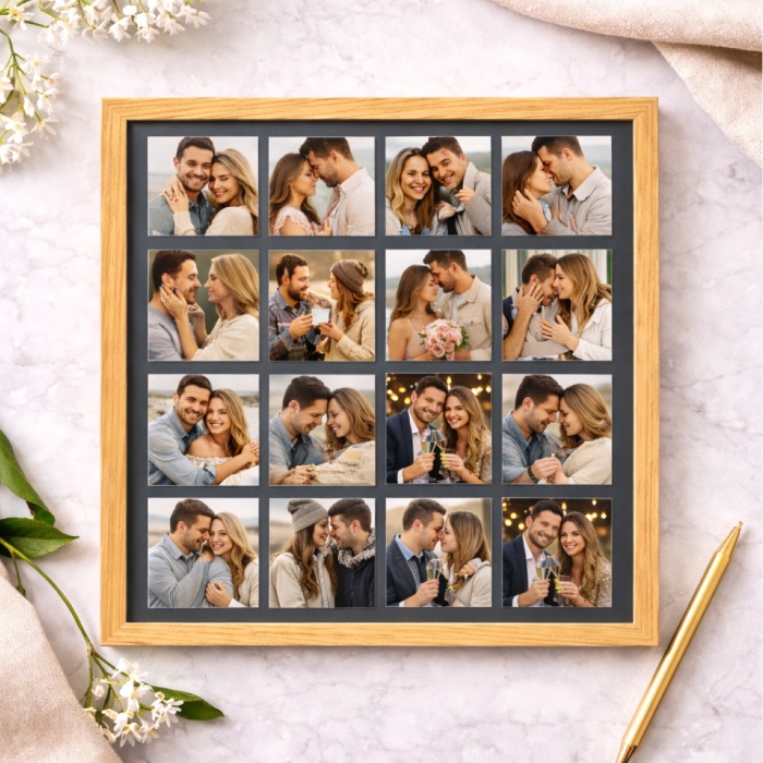 Magnetic Photo Frame – 16 Photo Magnets (31 × 31 cm) | Large Square Custom Memory Frame