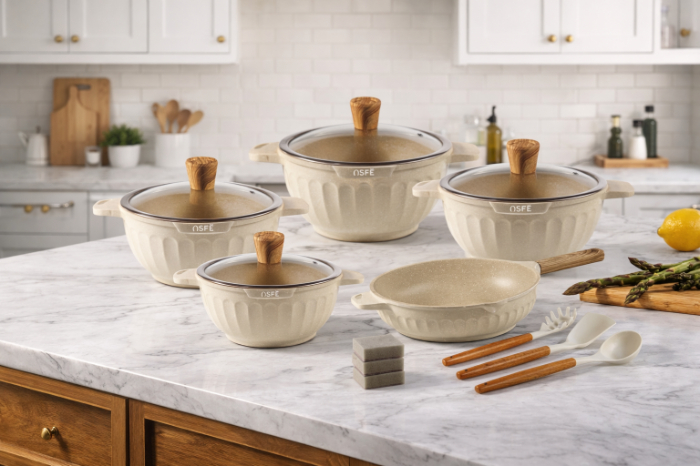 Granite Cookware Set 15PCS – Premium Non-Stick Casserole & Fry Pan Set | PFAS-Free | Available in 3 Colors