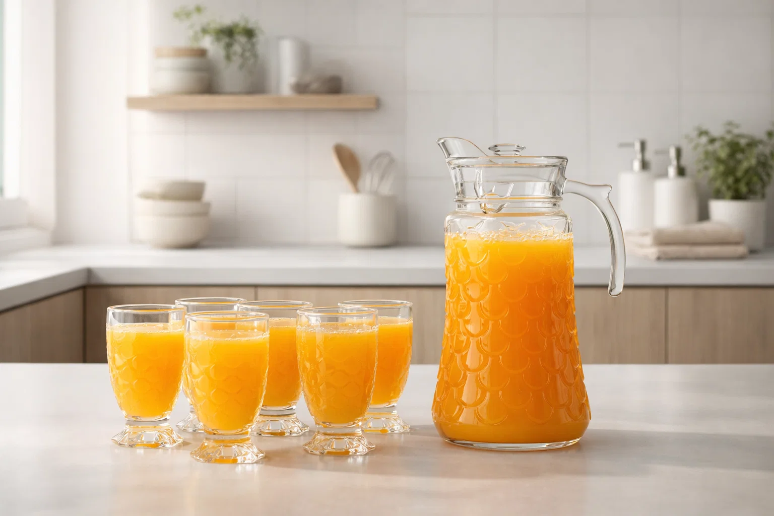 Deli Glass Drinkware Set 7PCS – 1.7L Glass Pitcher with 6 Cups | Crystal Clear Serving Set