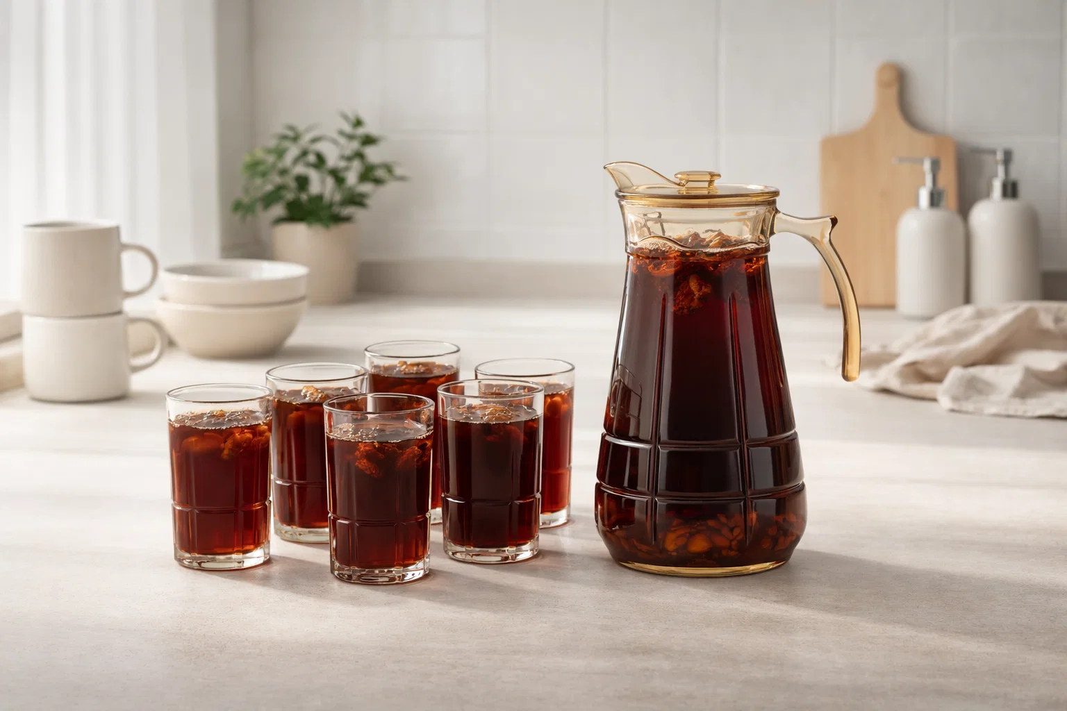 Amber Deli Glass Drinkware Set 7PCS – 1.7L Pitcher with 6 Glasses (278ml) | Elegant Tinted Serving Set