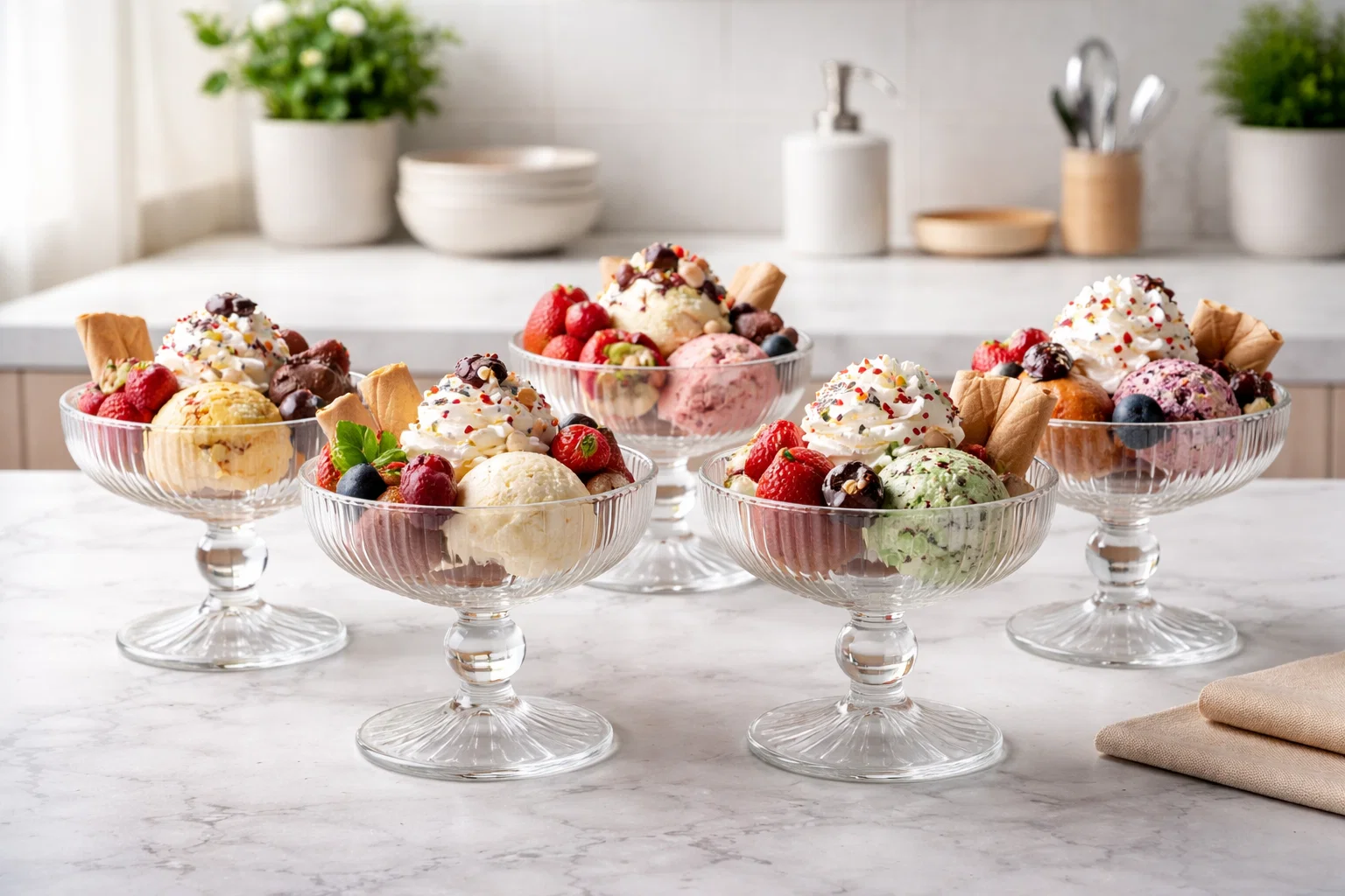 Glass Ice Cream Bowl Set 6PCS – 260ml Dessert Cups with Stand | Elegant Serving Bowls