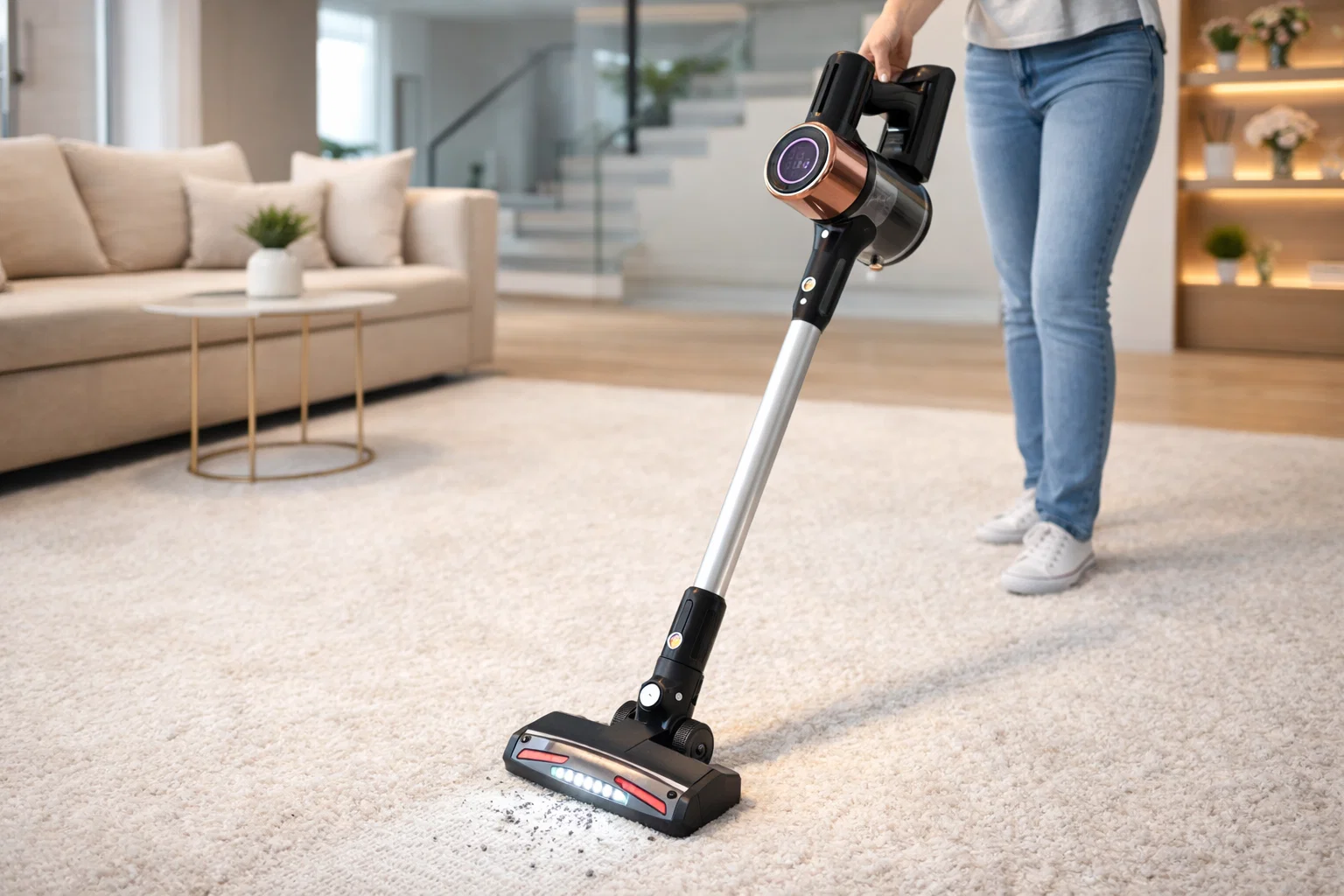 Dessini Cordless Vacuum Cleaner – 22000Pa Powerful Suction, 25.9V Lithium Battery, LED Headlight, 3 Speeds