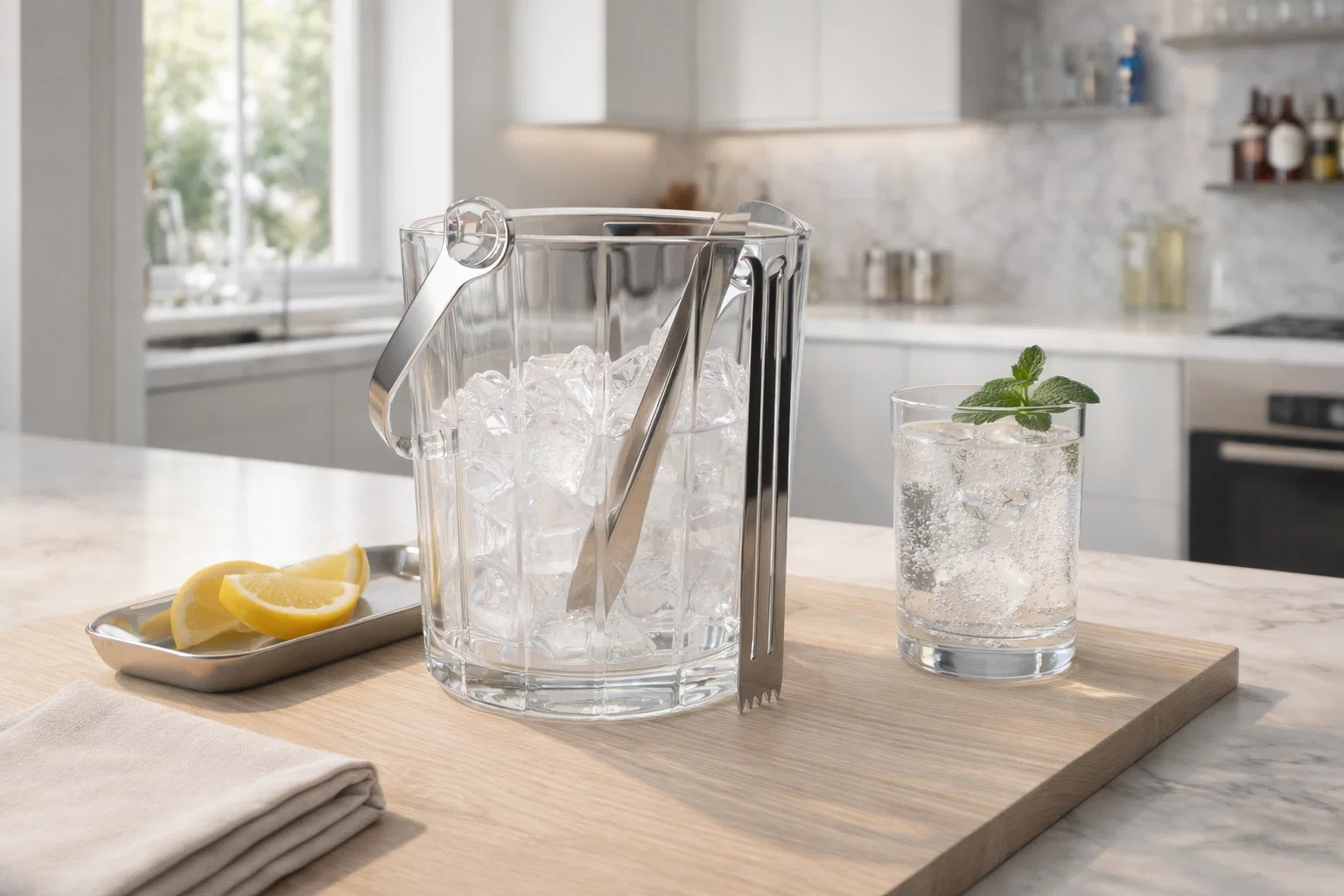 Glass Ice Bucket with Tongs – 980ML