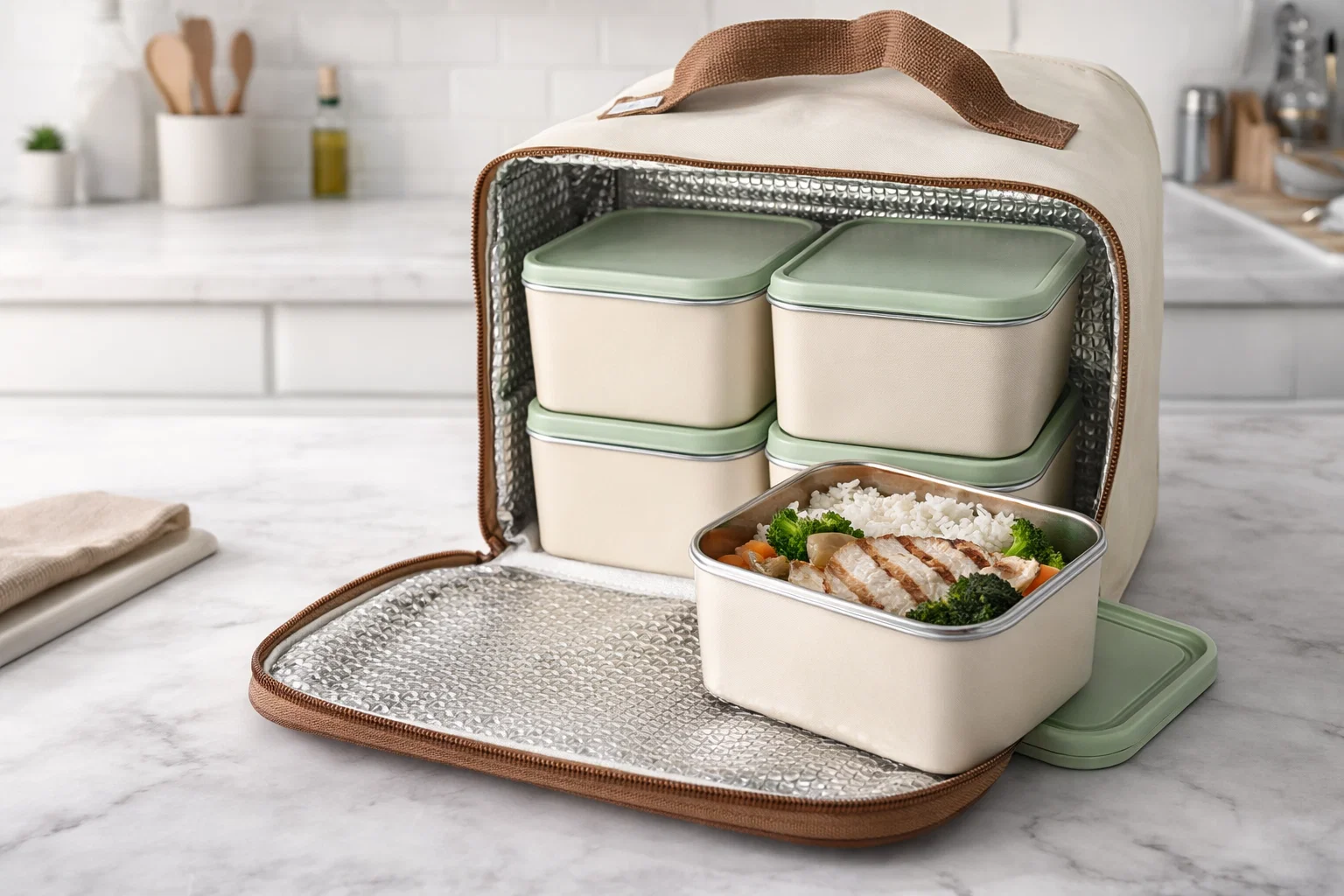 Insulated Lunch Bag Set with Stainless Steel Containers