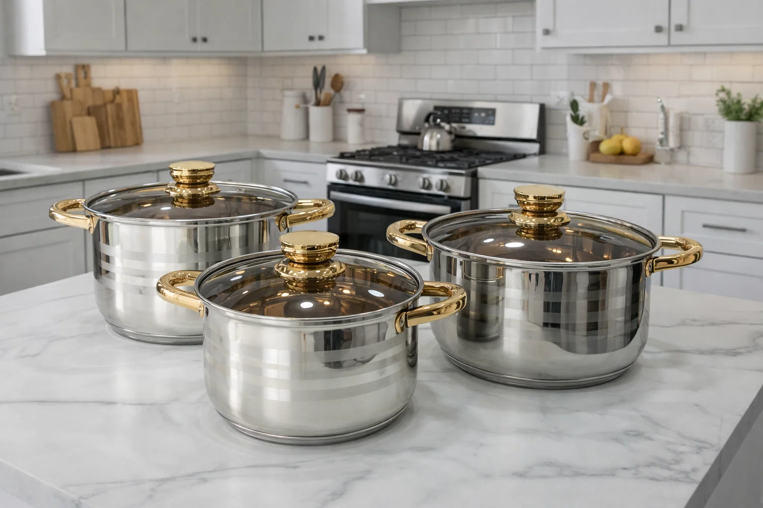 VIP Gold Edition 6-Piece Stainless Steel Cookware Set – 5 Layer Bottom, Induction Compatible