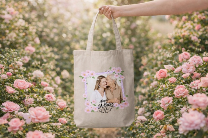 Personalized Mother’s Day Floral Frame Tote Bag