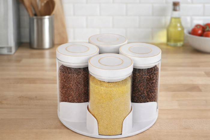 Rotatable Condiment Storage Set – 4 Piece Spice Jar Organizer