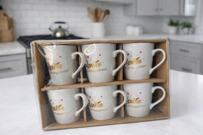 Valentine Coffee Mug Set – 6 Piece Ceramic Cup Gift Set