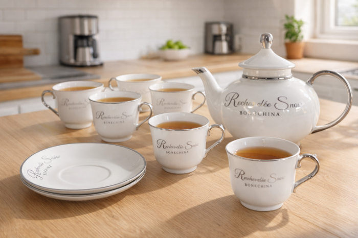 Luxury Bone China Tea Set – Teapot with 6 Cups and Saucers