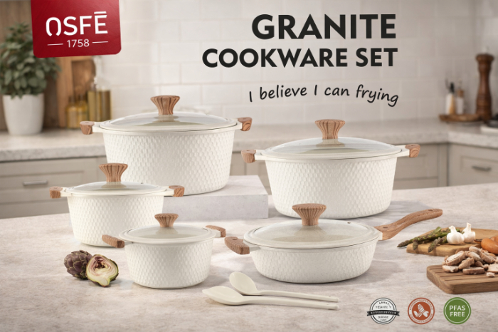 OSFÉ Granite Non-Stick Cookware Set – 12 Piece Premium Kitchen Pot Set