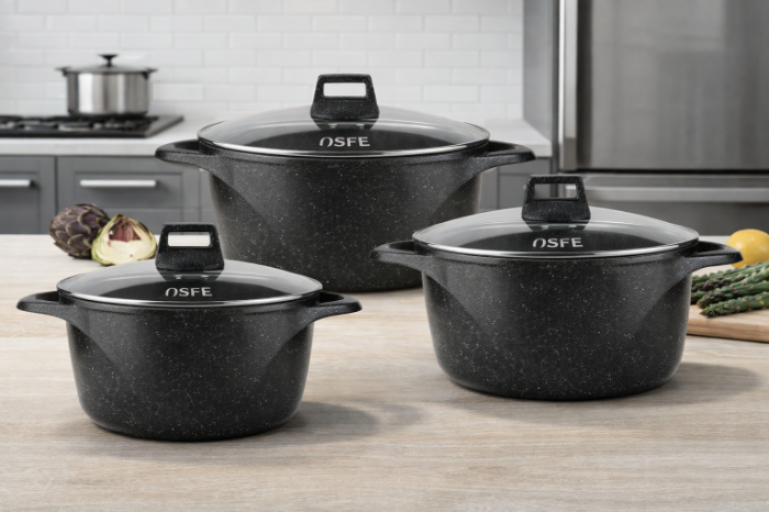 OSFÉ Granite Non-Stick Cookware Set – 6 Piece Casserole Pot Set