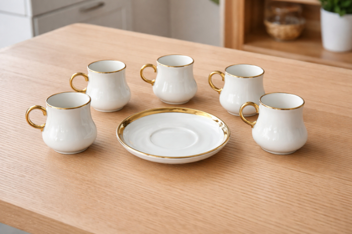 6 Coffee Cups with Saucers – Luxury Ceramic Coffee Cup Set