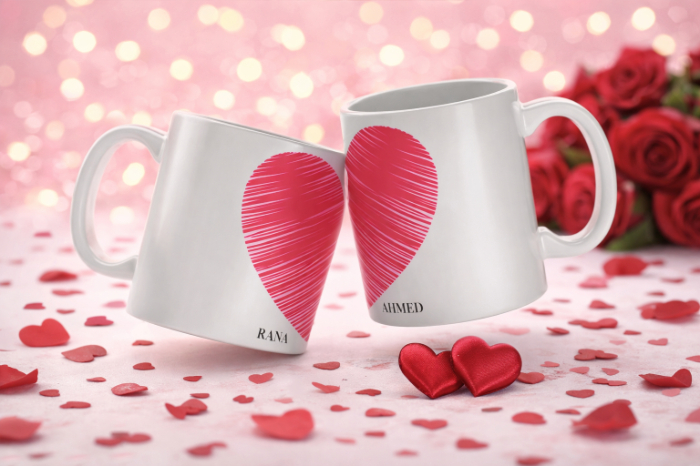 Personalized Half-Heart Couple Mug Set
