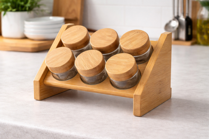 Bamboo Spice Jar Organizer Set