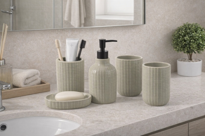 Bathlux Ceramic Grid Bathroom Set – 4 Pieces