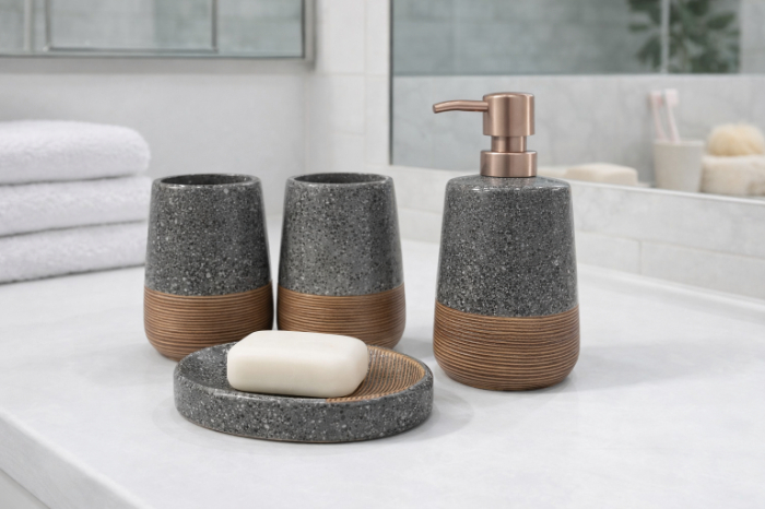 Bathlux Natural Stone Texture Bathroom Set – 4 Pieces