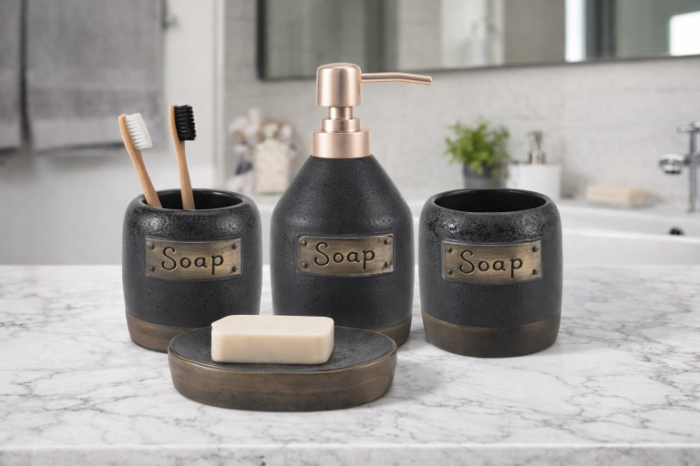 Bathlux Rustic Stone “SOAP” Bathroom Set – 4 Pieces