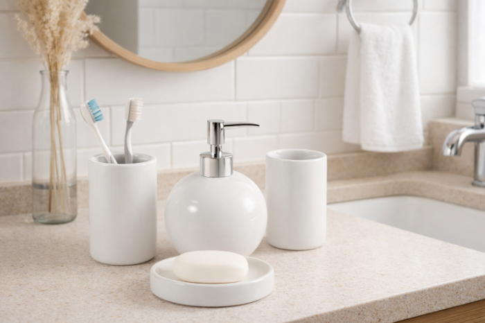 Bathlux Minimal Glossy White Bathroom Set – 4 Pieces