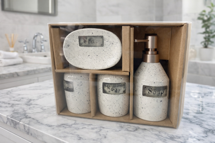 Bathlux Speckled Stone “SOAP” Bathroom Set – 4 Pieces