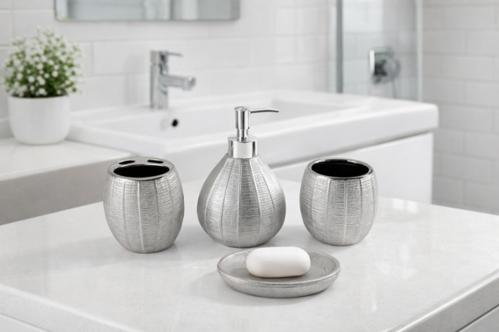 Bathlux Metallic Textured Bathroom Set – 4 Pieces