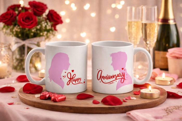 Romantic Silhouette Anniversary Mug Set