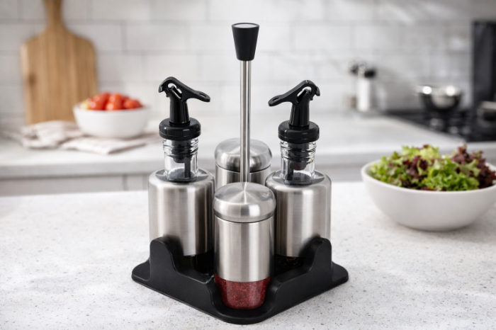 Elegant Stainless Steel Condiment Set – 4 Pieces