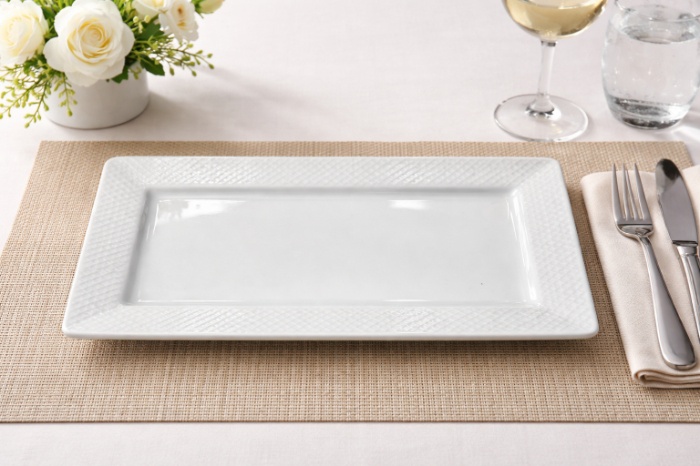 Elegant Rectangular Serving Platter with Textured Rim