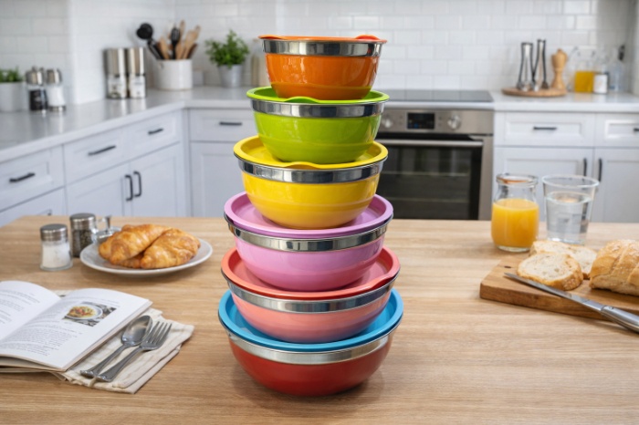 Rainbow Nesting Mixing Bowl Set with Silicone Lids (18–30 cm)