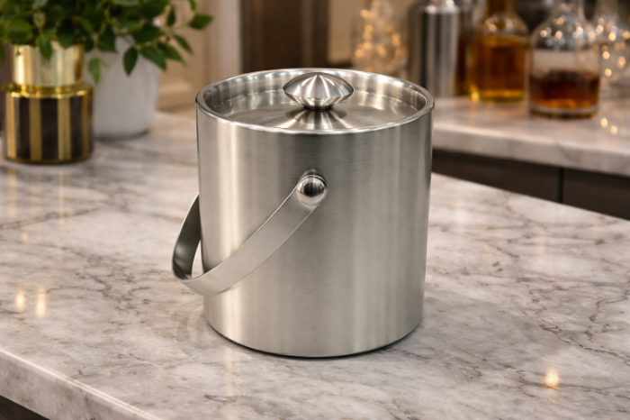 Premium Stainless Steel Ice Bucket with Lid & Handle (1.4L)