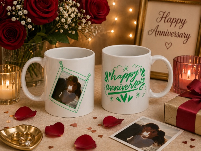 Custom Photo “Happy Anniversary” Mug – Green Edition