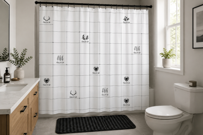 BathLux Waterproof Shower Curtain Set with Rings – 180×180 cm
