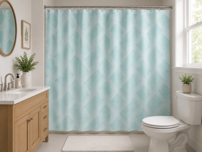 BathLux Geometric Waterproof Shower Curtain with Rings – 180×195 cm