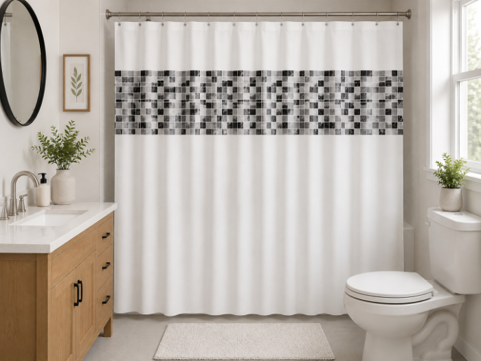 BathLux Mosaic Waterproof Shower Curtain with Rings – 180×180 cm