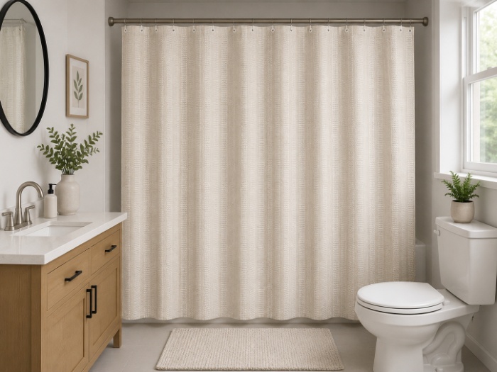 BathLux Stripe Texture Waterproof Shower Curtain with Rings – 180×195 cm