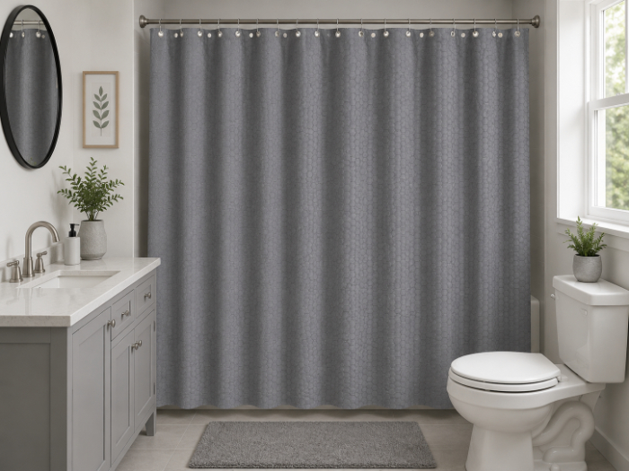 BathLux HexaShield Waterproof Shower Curtain with Rings – 180×180 cm