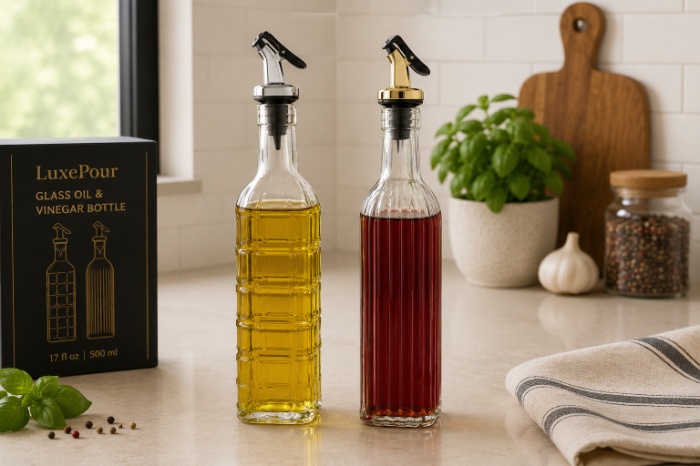 LuxePour Glass Oil & Vinegar Bottle Set