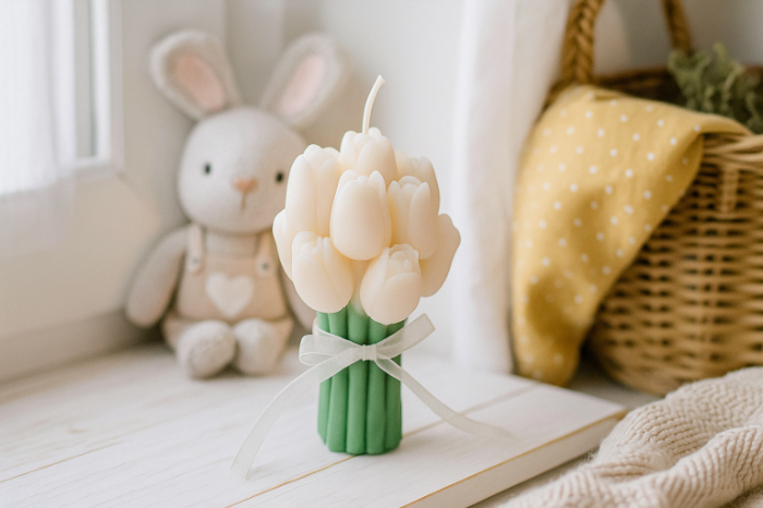 White Tulip Bouquet Candle